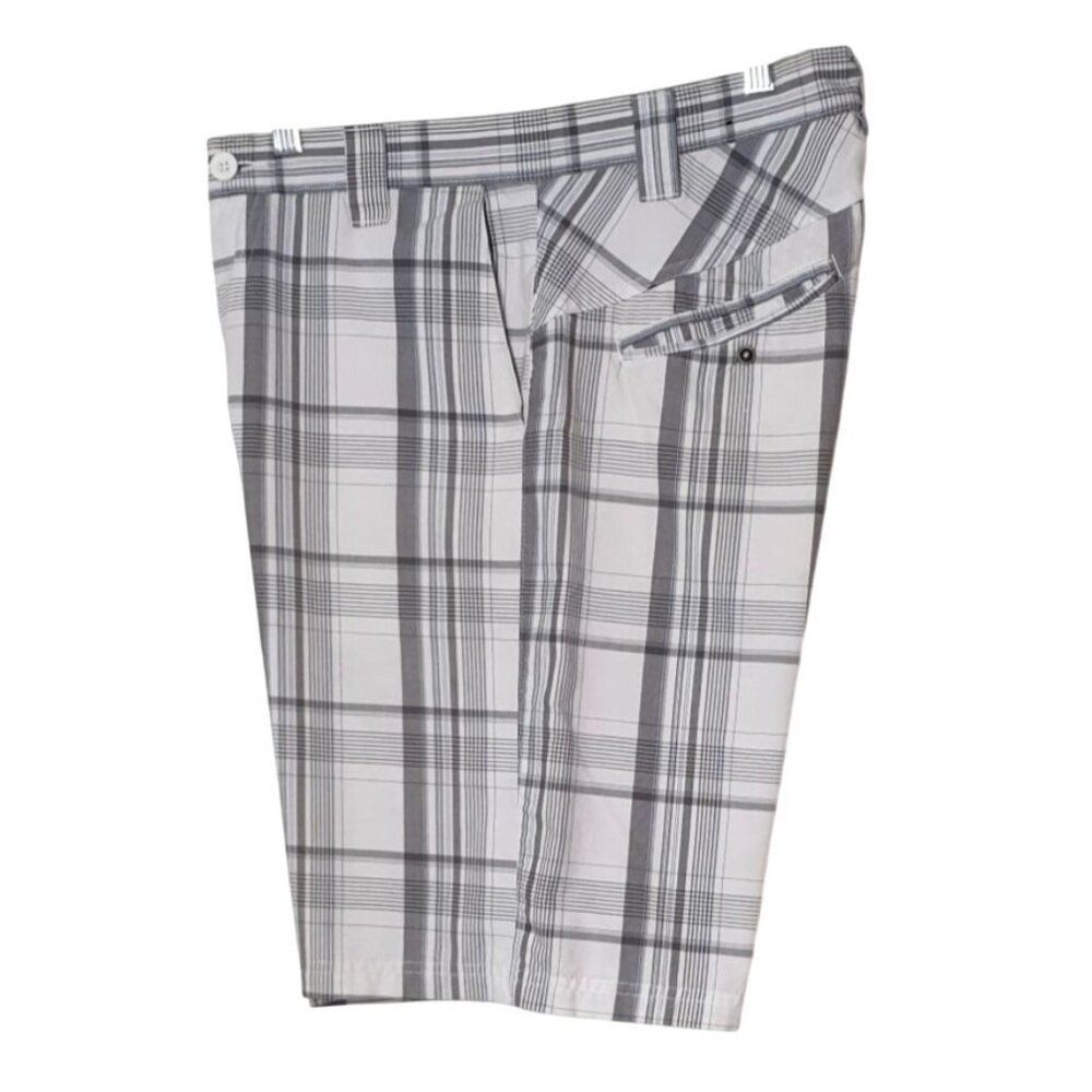 Burnside Mens Plaid Cargo Shorts 32 Gray  White Streetwear Y2K Pockets Outdoor